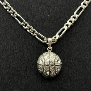 Italy 925 Sterling Silver Figaro 4.5mm Chain Necklace Basketball Pendant 18"